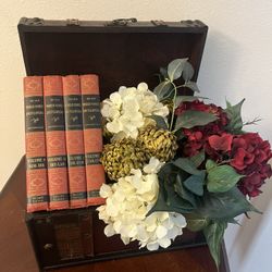 Trunk Floral Arrangement With Vintage Encyclopedias 