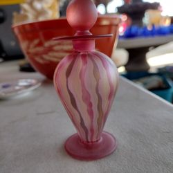 Vintage Art Glass Mini Perfume Bottle and Stopper 4"