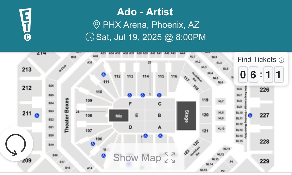 ADO tickets x2 In Phoenix July 19th