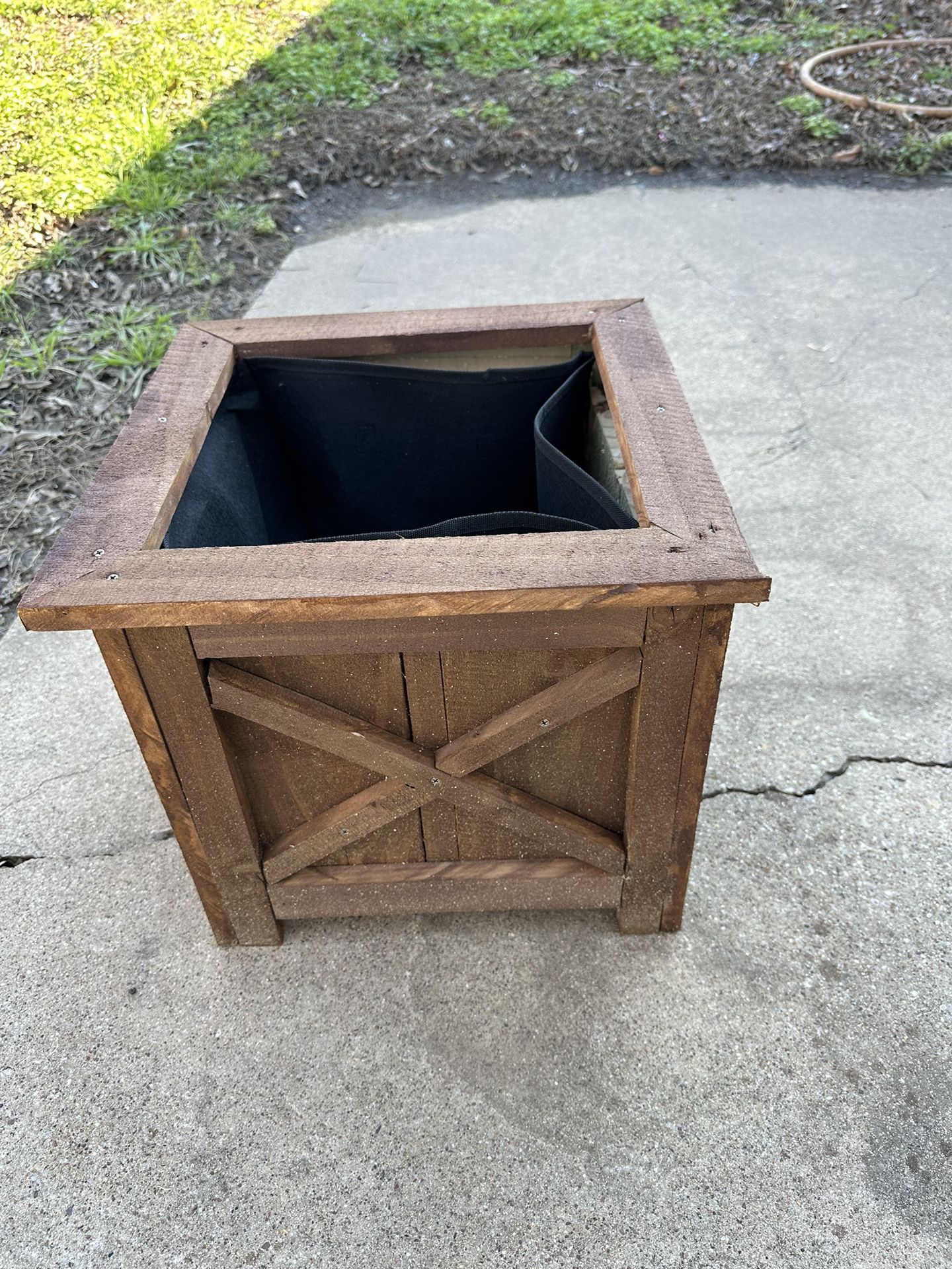 stained wood flower planter pot 