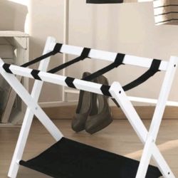 $38, Set Of (2) Folding Luggage Rack with Shelf, White.