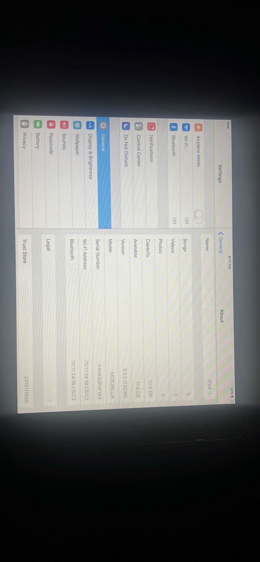 iPad mini A1432 MD528LL/A no account