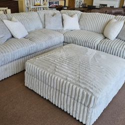 LH 👉$39 Down Payment  For Financing 👉 Ashley Stupendous Light Gray Corduroy Fluffy Soft Cozy Deep Seating Oversized Sectional Couch 