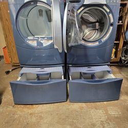 Kenmore Eli Smartheat Electric Washer and Dryer Set with Pedestals.