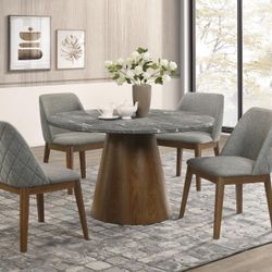 5PCS ROUND TABLE SET GRAY AND DARK OAK (CO193820) $899  DELIVER AVAILABLE  