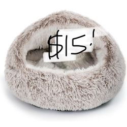 CATISM Plush Hooded Cat Bed, Calming Nest, Self-Warming Cave, Cozy Pod For Indoor Cats Or Small Dogs, Removable Washable Cove With Non-Slip Bottom