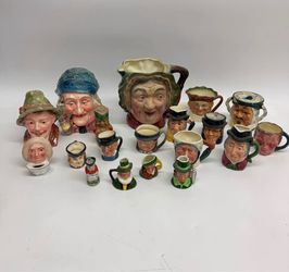 Lot of 19 Vintage Royal Dalton Kelsboro Lancaster English Character Mugs Toby Sairey Pottery