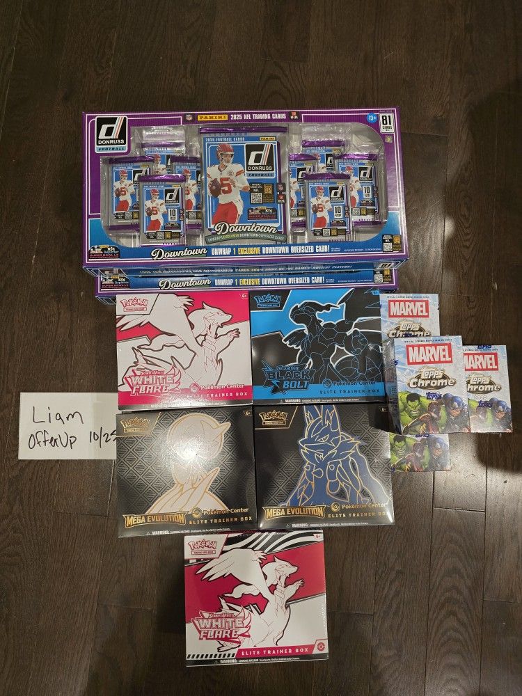 Pokemon TCG - Mega Evolutions - Black Bolt - White Flare - Donruss Football - Marvel Topps Chrome