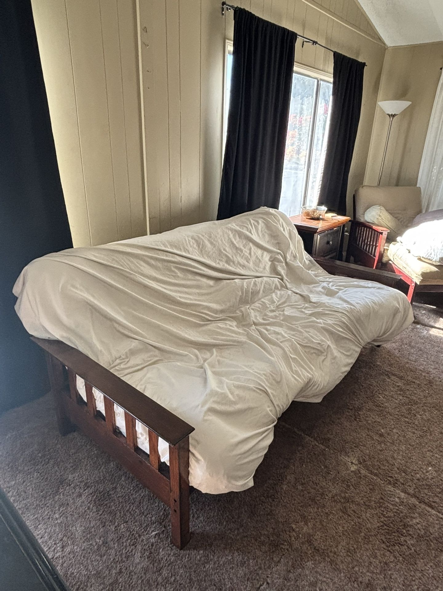 Wood Metal Espresso Futon Set