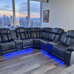 New Recliner Sectional With Led Lights- Finance Available 