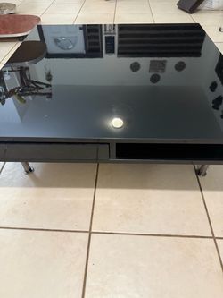 Black Glass Top Coffee Table with Storage