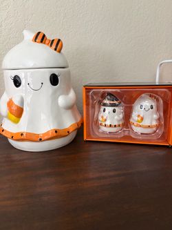 Halloween Ghost Cookie Jar and Salt & Pepper Shaker Set