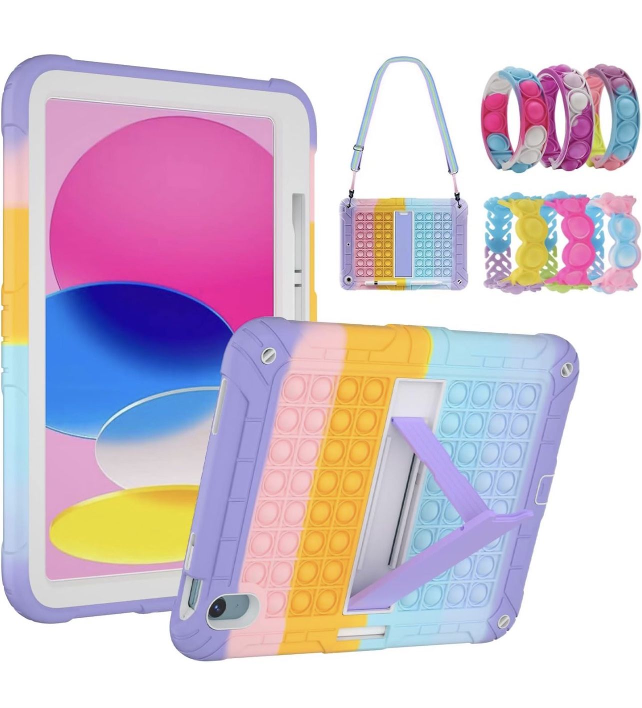 BRAND NEW IN BAG Case for iPad 10th Generation, 10.9 inch iPad Case with 6PCS Silicone Fidget Bubble Bracelet, Prner Case Shockproof Cover with Popit