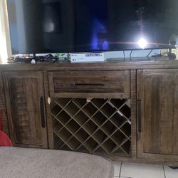 tv stand with 2 drawers and wine bottle rack