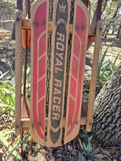 Vintage 1950's-1960's Royal Racer Wooden Snow Sled Rustic Farmhouse Christmas Deco