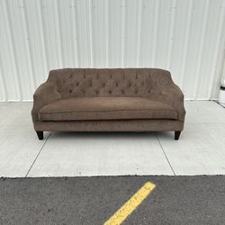 brown sofa couch tufted mid century modern 