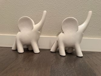 Set of 2 White Porcelain Elephant Figurines – 8” x 8”