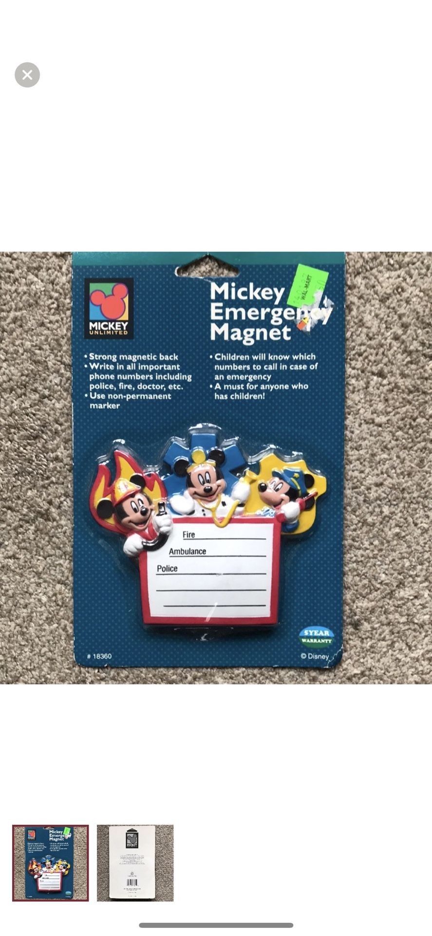 Vintage Walt Disney Mickey Unlimited Fridge Magnet — Emergency Phone Numbers