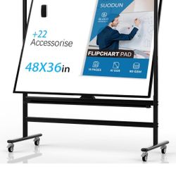 Large Mobile Rolling Magnetic Whiteboard - 48 x 36 Inches Height Adjust Double Sides Portable White Board on Wheels, Dry Erase Board Easel with Stand 