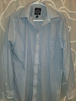 Stafford Travel Easy Care Dress Shirt Mens 16 34/35 Blue Striped Cotton Blend