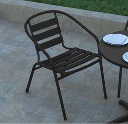 Black aluminum metal slat Restaurant stack chair cafe bistro commercial indoor arm chair