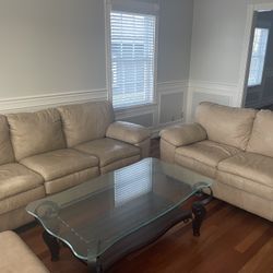 Leather Couches with Coffee Table