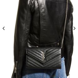 Saint Laurent YSL Monogram Large Wallet on Chain in Grained Leather