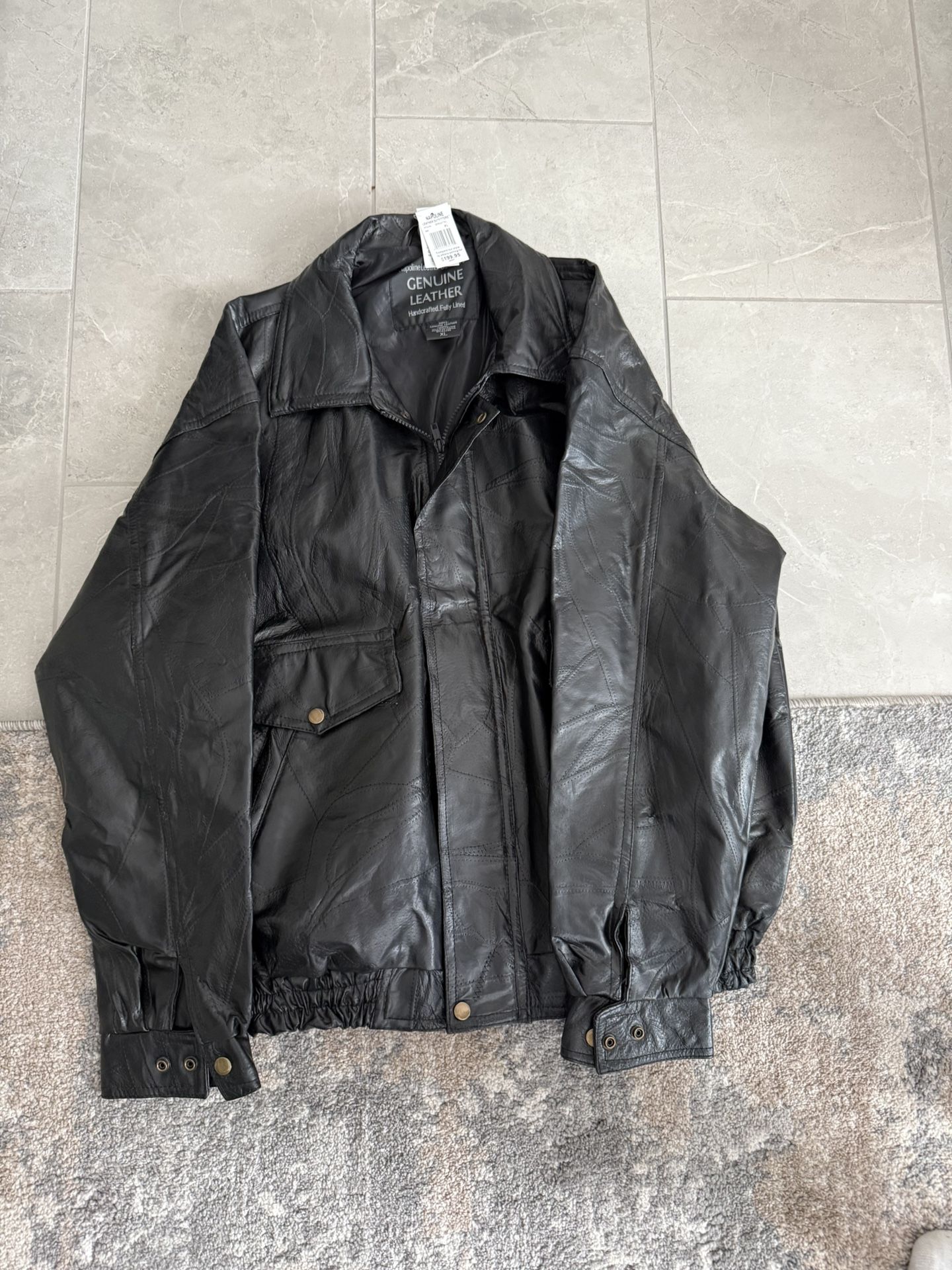 Black, XL, Genuine Leather Bomber Jacket
