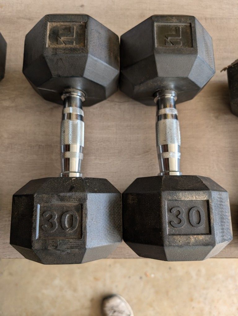 Pair 30# Rubber Hex Dumbbells