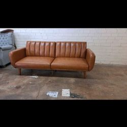 New Modern Futon Sofa Faux Leather Camel See Pictures For Dimensions 