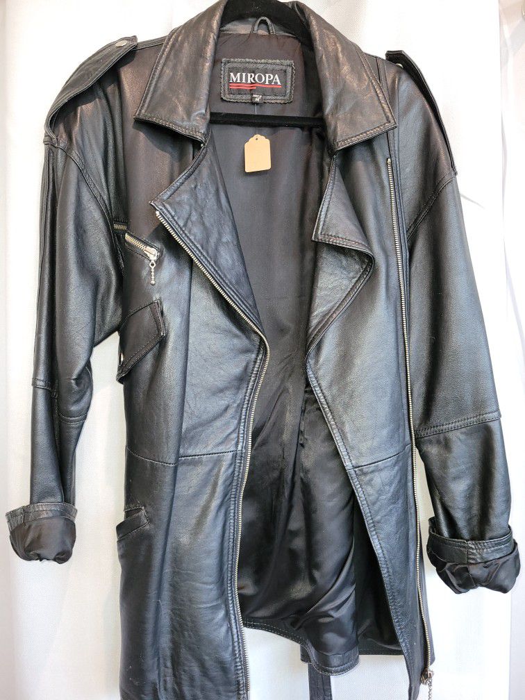 Black Leather Biker Moto Jacket By MIROPA