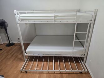 White Metal Full Daybed with Twin Pull-Out Trundle + 2  Full Zinus 6" Memory Foam Mattresses