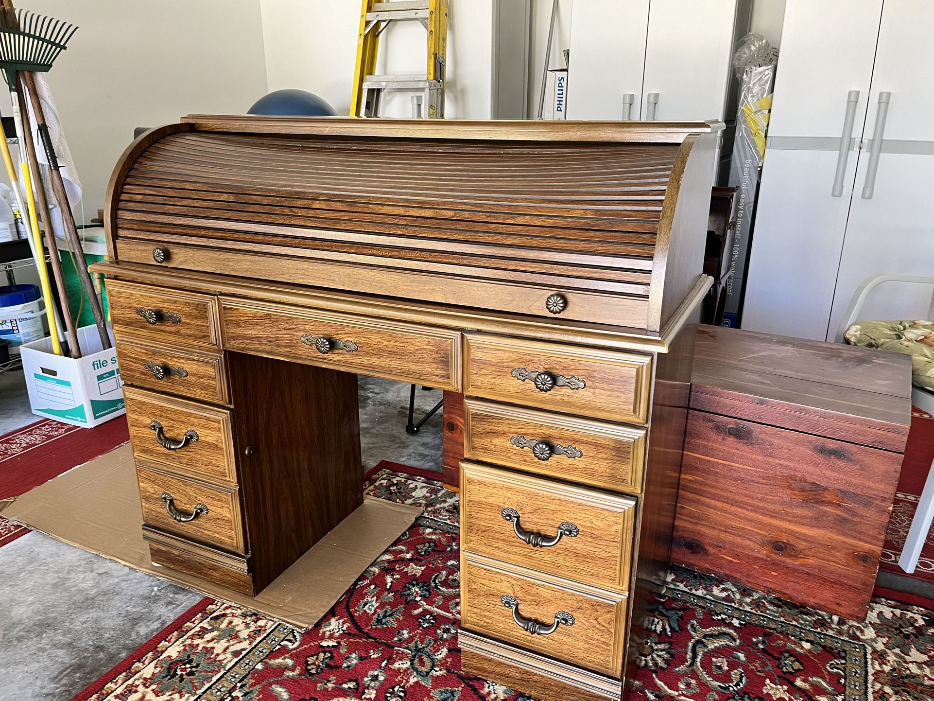 Roll Top Antique Wood Desk - MUST SELL 
