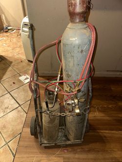 Oxygen and Acetylene Torch set up with rolling cart
