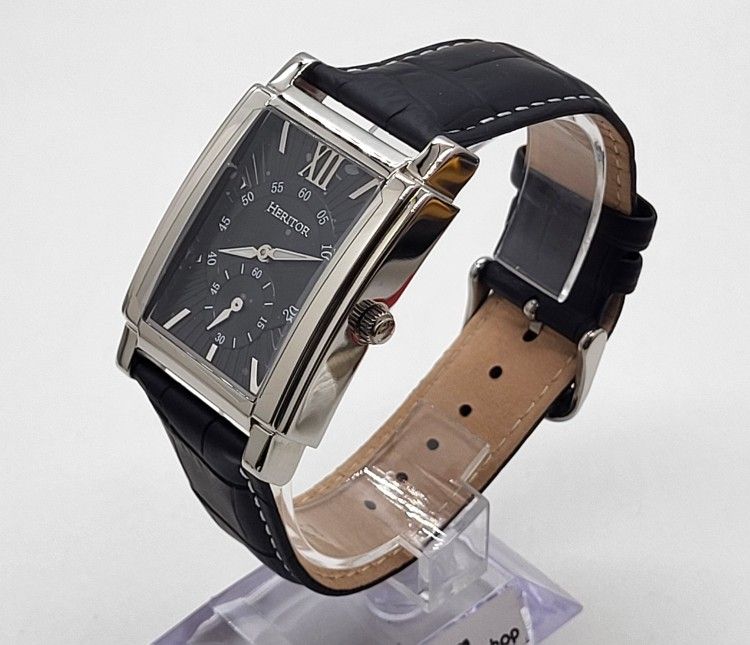 Heritor - Frederick, Stainless Black Leather Men's Automatic Watch - HERHR6102