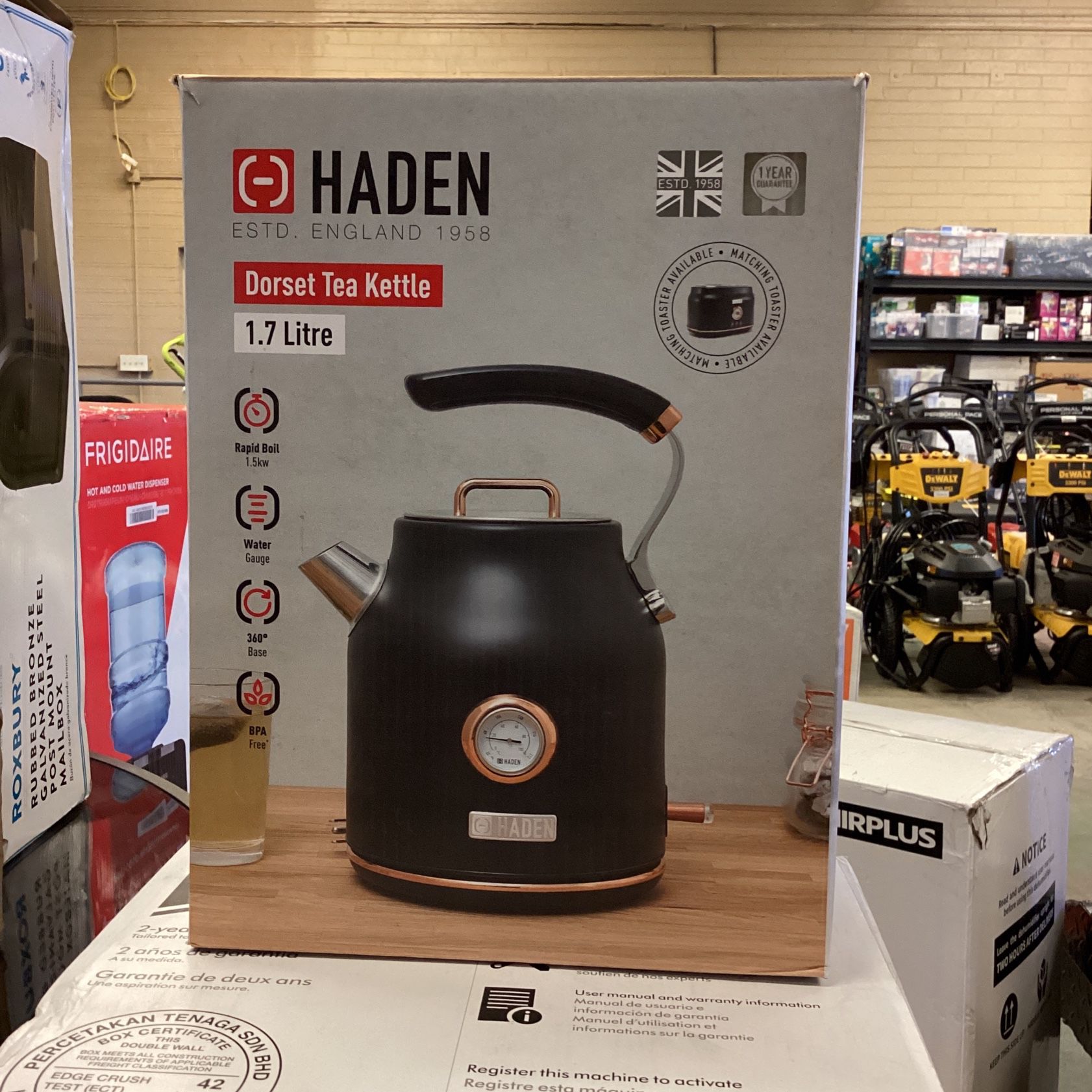 New) Haden Dorset 1.7 l 7-Cup Black and Copper Stainless Steel Electric Kettle with Auto Shut-Off and Boil-Dry Protection