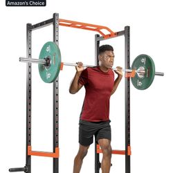 Sunny Health & Fitness Power Zone Strength Rack Power Cage - 1000 LB Weight Capacity, Spotter Bar, Angled Pull-Up Bar, J-Hooks, Resistance Band Pins, 