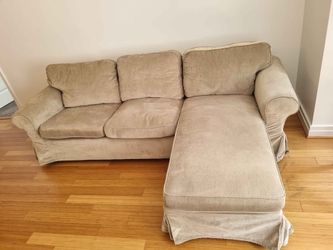 Beige Sectional Sofa with Chaise and Armchair