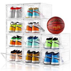 10 Pack Large Shoe Storage Boxes with Magnetic Door Stackable Sneakers Organizer Clear Plastic 