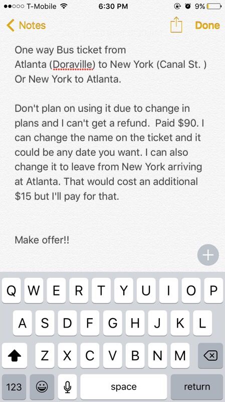 Bus ticket Atlanta/New York