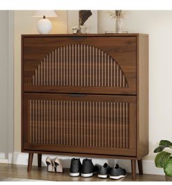 Walnut Shoe Cabinet with Flip Doors