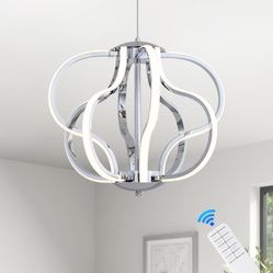 Modern Chrome LED Chandelier with Remote Control, Dimmable LED Chandelier with 3 Color Temperature 