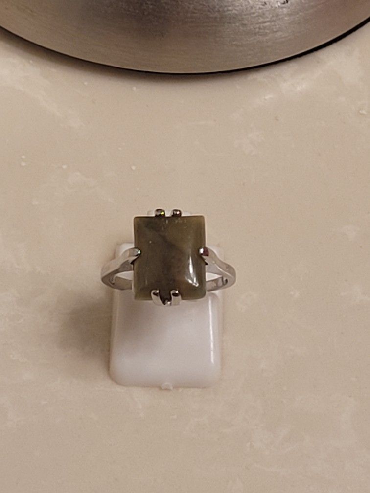 Silver and Brown Nature Stone Ring Size 6