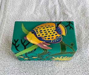 Handcrafted vintage wood box, under-the-sea tropical fish theme
