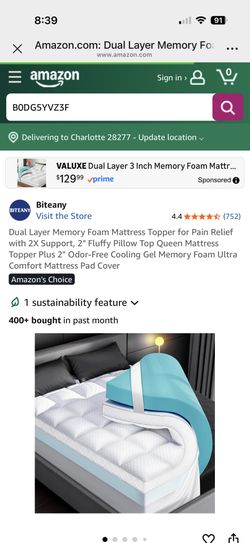 Brand New Dual Layer Memory Foam Mattress Topper for Pain Relief with 2X Support, 2" Fluffy Pillow Top Queen Mattress Topper Plus 2" Odor-Free Cooling