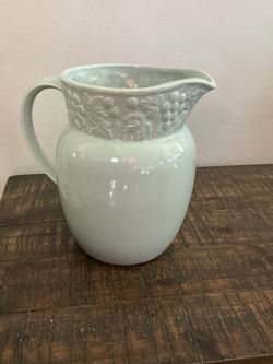 Vintage Pitcher With Raised Grape Design - Made In Japan