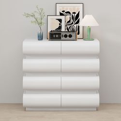 New 8-Drawer White Dresser for Bedroom - Handle-Free Modern Chest of Drawers with Curved Design