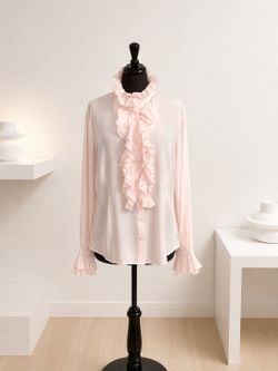 NWT Kate Kasin Blush Pink Ruffle Blouse | Size XL