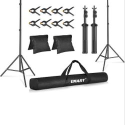 EMART Backdrop Stand 10x7ft(WxH) Photo Studio Adjustable Background Stand Support Kit with 2 Crossbars, 8 Backdrop Clamps, 2 Sandbags and Carrying Bag