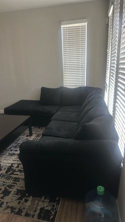 Black Fabric Sectional Sofa with Chaise